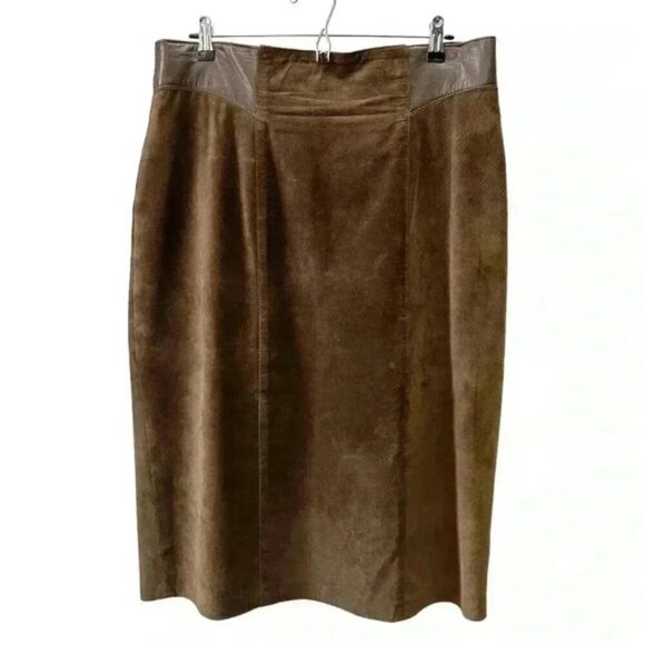 Vintage Danier Suede  Leather Pencil Skirt Chocolate Brown Size 20 - Picture 1 of 15